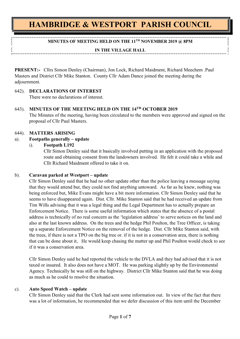 Hambridge & Westport Parish Council