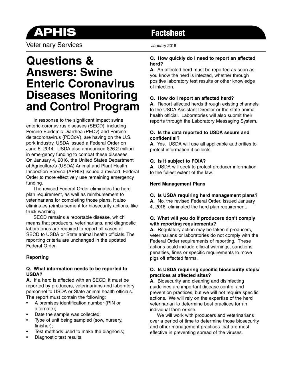 Swine Enteric Coronavirus Diseases Monitoring And