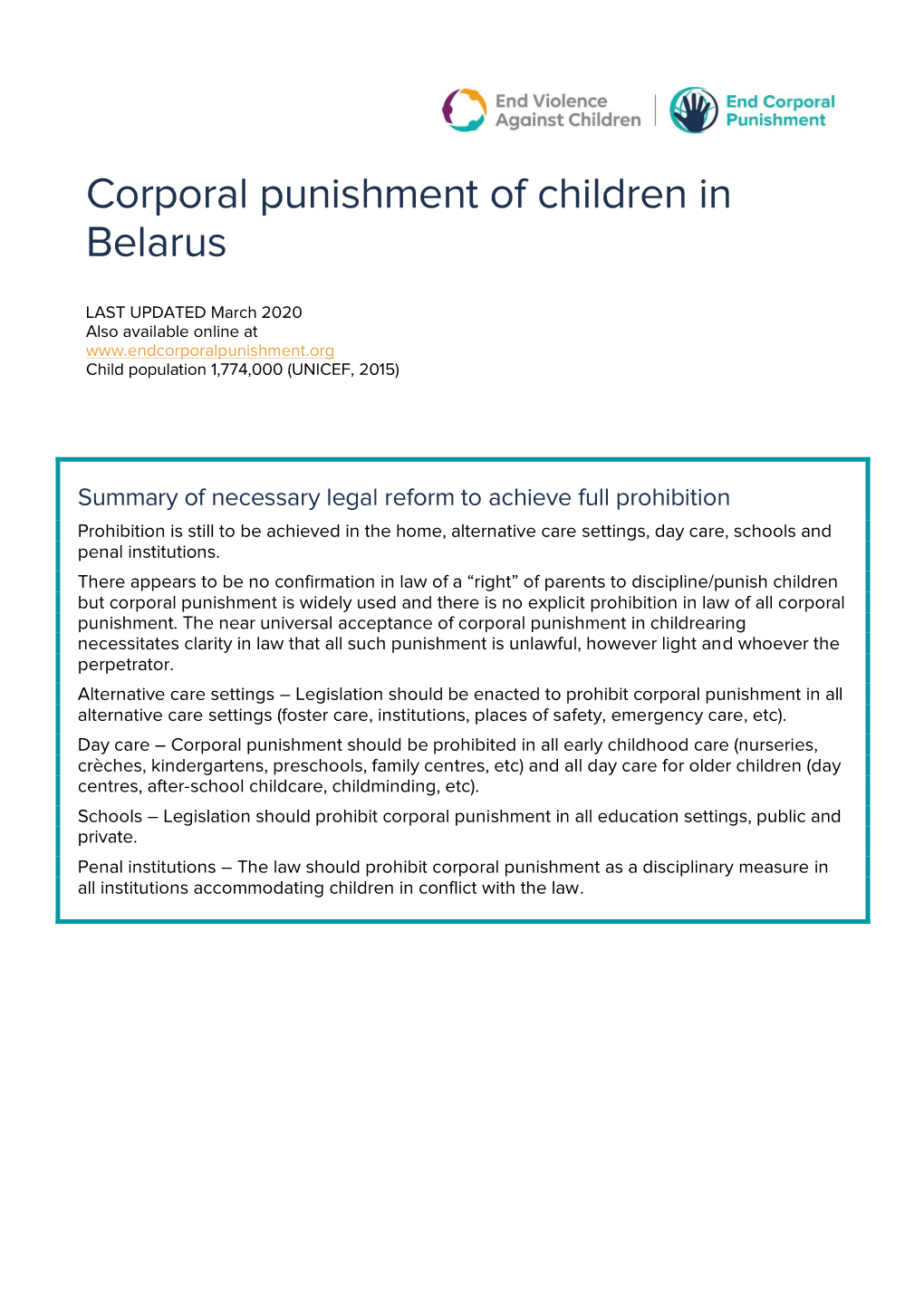 Corporal Punishment of Children in Belarus