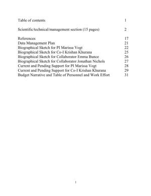 Table of Contents 1 Scientific/Technical/Management