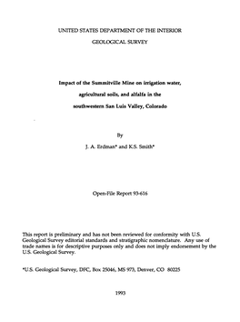 Impact of the Summitville Mine on Irrigation Water, Agricultural Soils, and Alfalfa in the Southwestern San Luis Valley, Colorado