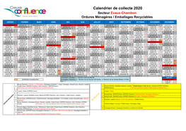 Calendrier De Collecte 2020 Secteur Evaux-Chambon Ordures Ménagères / Emballages Recyclables