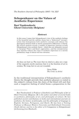 Schopenhauer on the Values of Aesthetic Experience