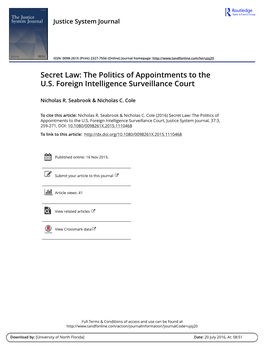 The Politics of Appointments to the US Foreign Intelligence Surveillance