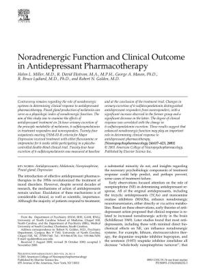 Noradrenergic Function and Clinical Outcome in Antidepressant Pharmacotherapy Helen L