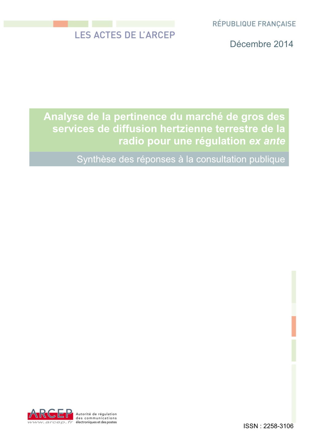 Analyse De La Pertinence Du Marché De Gros Des Services De Diffusion