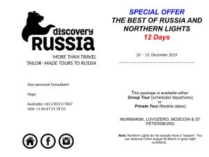 SPECIAL OFFER the BEST of RUSSIA and NORTHERN LIGHTS 12 Days