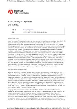 4. the History of Linguistics : the Handbook of Linguistics : Blackwell Reference On