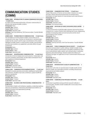 Communication Studies (COMM) 1 2 Kent State University Catalog 2020-2021