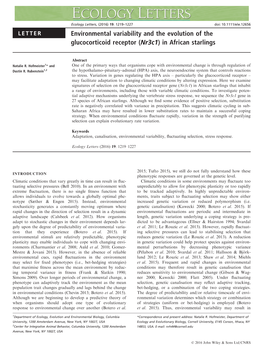 Environmental Variability and the Evolution of the Glucocorticoid Receptor (Nr3c1) in African Starlings