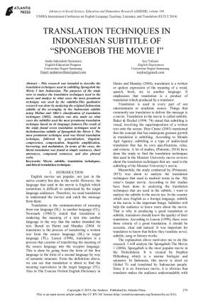 Translation Techniques in Indonesian Subtitle of “Spongebob the Movie I”
