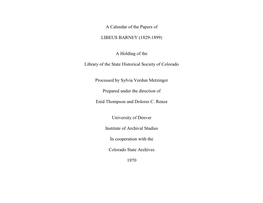 A Calendar of the Papers of LIBEUS BARNEY