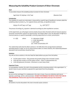 Measuring the Solubility Product Constant of Silver Chromate