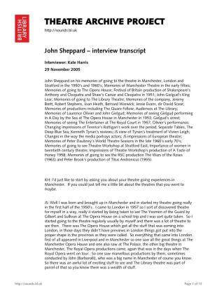 Theatre Archive Project: Interview with John Sheppard