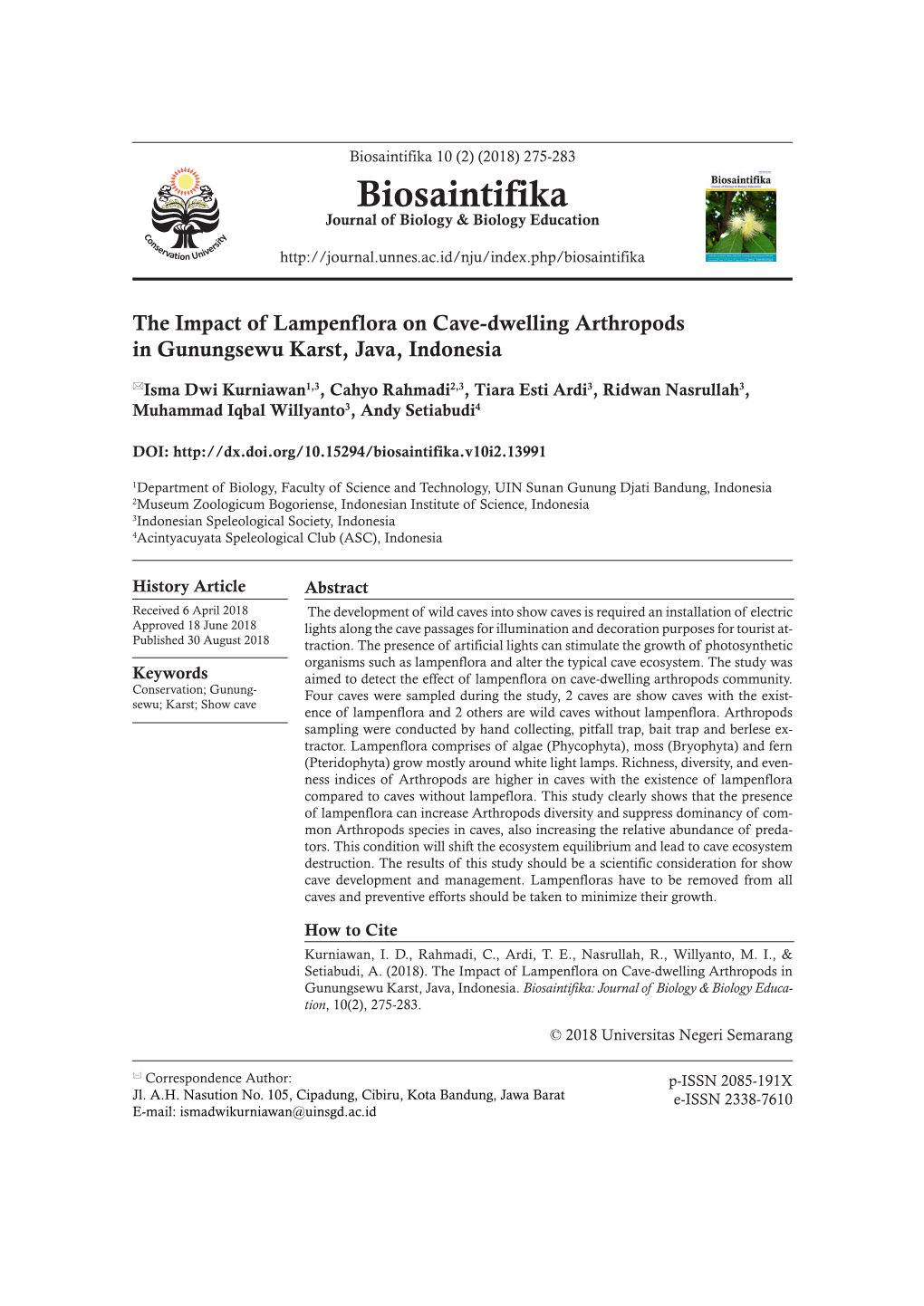 The Impact of Lampenflora on Cave-Dwelling Arthropods in Gunungsewu Karst, Java, Indonesia