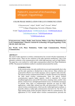 Color Phase Modulation for Li-Fi Communication Pjaee, 17 (10) (2020)