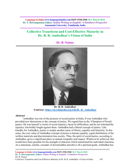 Collective Transform and Cost-Effective Maturity in Dr. B. R. Ambedkar's Vision of India