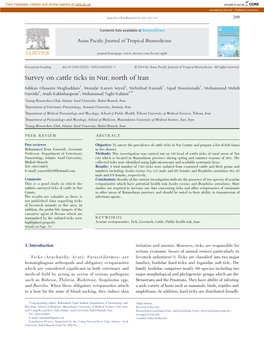 Survey on Cattle Ticks in Nur, North of Iran