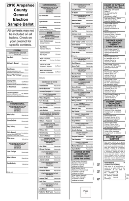 2010 Arapahoe County General Election Sample Ballot