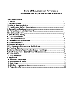 Sons of the American Revolution Tennessee Society Color Guard Handbook