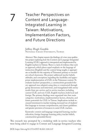 7 Teacher Perspectives on Content and Language- Integrated Learning