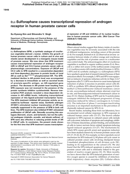 D,L-Sulforaphane Causes Transcriptional Repression of Androgen Receptor in Human Prostate Cancer Cells