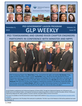 GLP WEEKLY Issue 39 PEO TEMISKAMING and GRAND RIVER CHAPTER ENGINEERS PARTICIPATE in CONFERENCE with MINISTER and MPPS