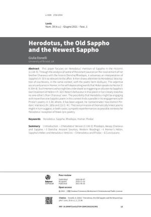 Herodotus, the Old Sappho and the Newest Sappho Giulia Donelli University of Bristol, UK