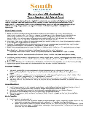 Memorandum of Understanding- Tampa Bay Area High School Grant