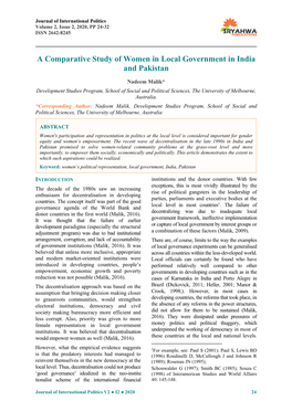 A Comparative Study of Women in Local Government in India and Pakistan