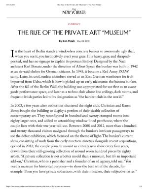 Ben Mauk, the Rise of the Private Art “Museum” (The New Yorker)