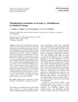 Morphological Systematics of Serapias L.(Orchidaceae) in Southwest