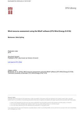Wind Resource Assessment Using the Wasp Software (DTU Wind Energy E-0135)