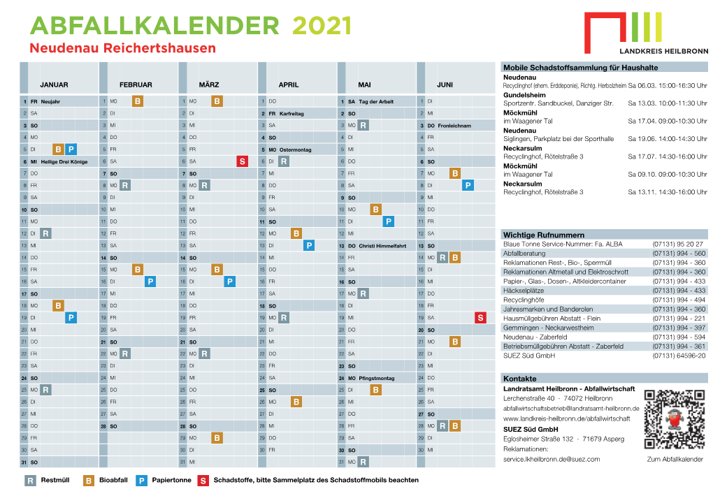 ABFALLKALENDER 2021 Neudenau Reichertshausen