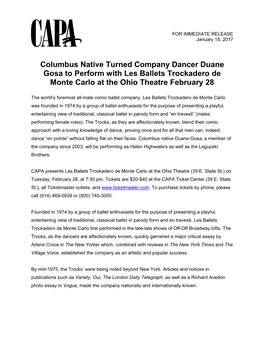 Columbus Native Turned Company Dancer Duane Gosa to Perform with Les Ballets Trockadero De Monte Carlo at the Ohio Theatre February 28