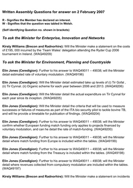 Written Assembly Questions for Answer on 2 February 2007