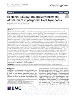 Epigenetic Alterations and Advancement of Treatment in Peripheral T-Cell Lymphoma