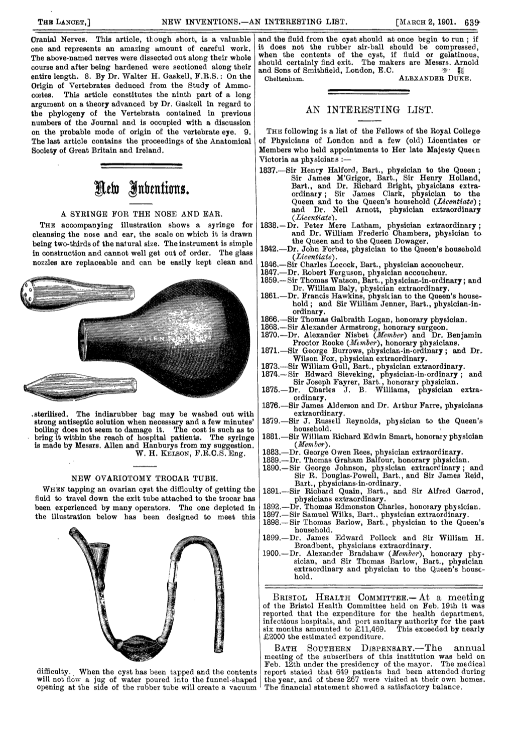 New Inventions. Ordinary ; Sir James Clark, Physician to the Queen and to the Queen’S Household (Licentiate); and Dr