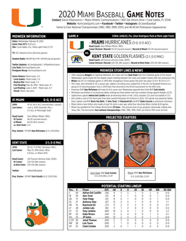 2020 Miami Baseball Game Notes