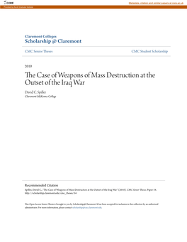 The Case of Weapons of Mass Destruction at the Outset of the Iraq