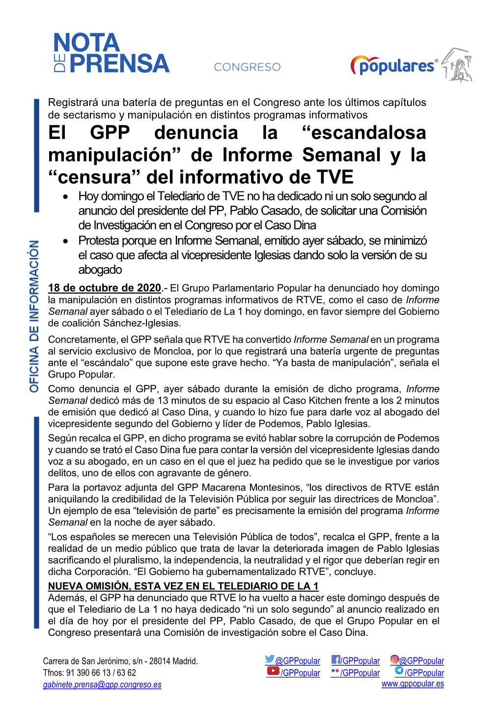 El GPP Denuncia La “Escandalosa Manipulación” De Informe Semanal - DocsLib