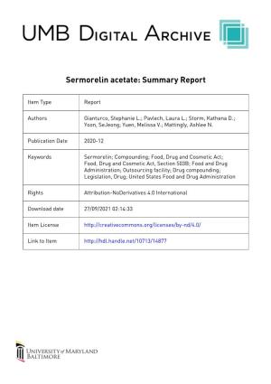 Sermorelin Acetate: Summary Report