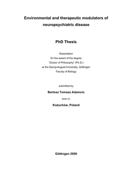 Environmental and Therapeutic Modulators of Neuropsychiatric Disease