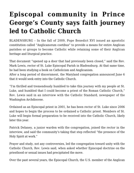 Episcopal Community in Prince George's County Says Faith Journey