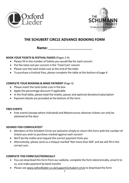 The Schubert Circle Advance Booking Form