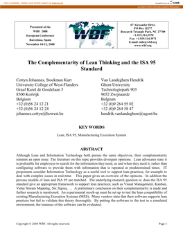 The Complementarity of Lean Thinking and the ISA 95 Standard