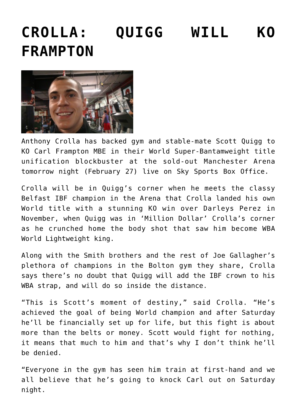 Crolla: Quigg Will Ko Frampton