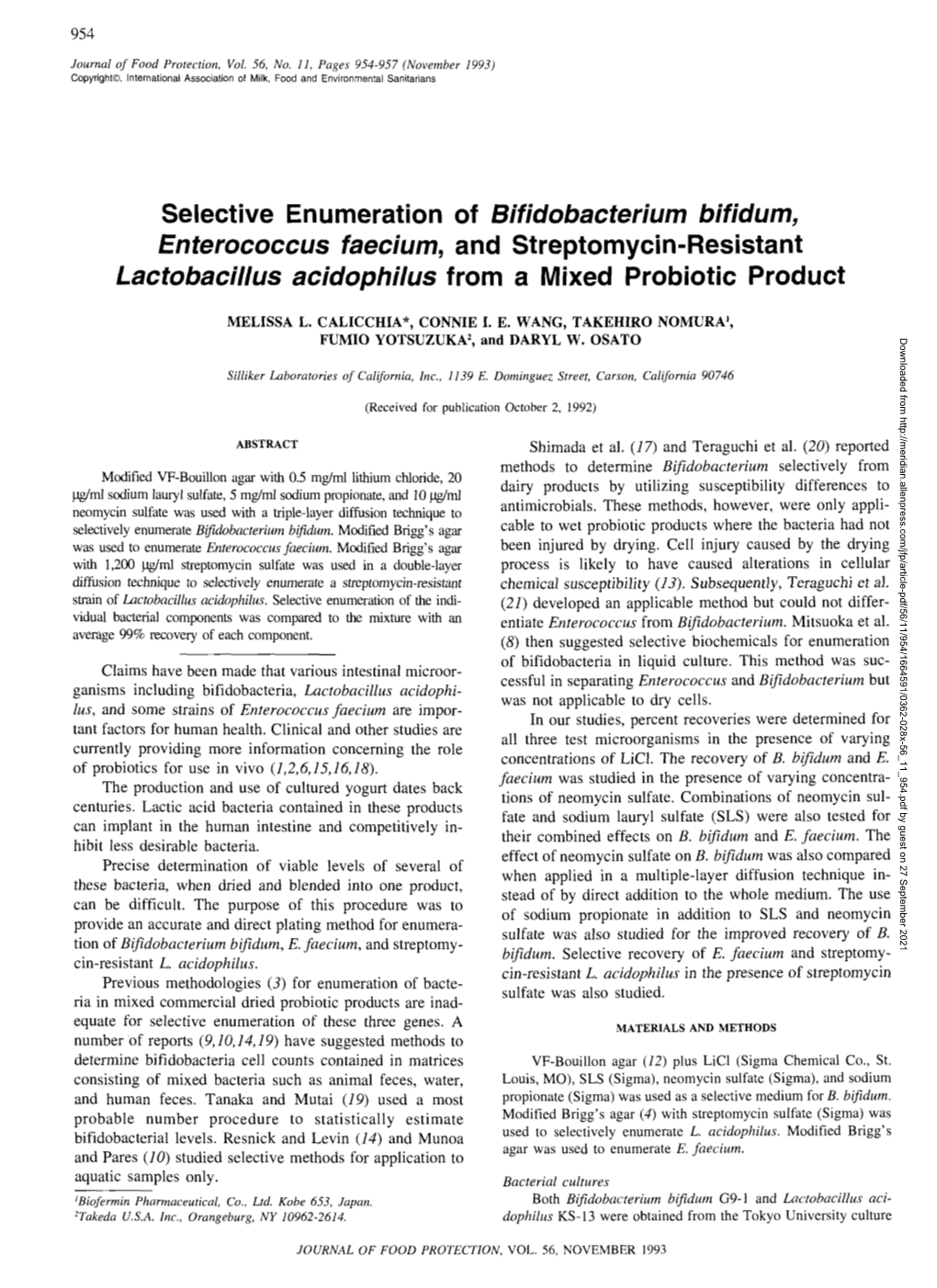 Selective Enumeration of Bifidobacterium Bifidum, Enterococcus Faecium, and Streptomycin-Resistant Lactobacillus Acidophilus from a Mixed Probiotic Product