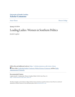 Leading Ladies: Women in Southern Politics Jennifer Leaphart