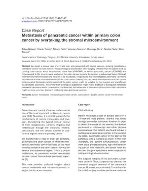 Case Report Metastasis of Pancreatic Cancer Within Primary Colon Cancer by Overtaking the Stromal Microenvironment